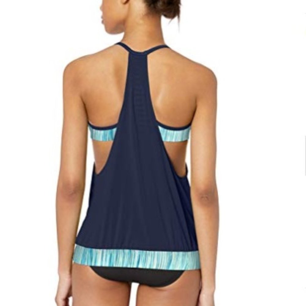 NIKE Layered Sport Tankini Swimsuit Set Blue Navy - Picture 3 of 3